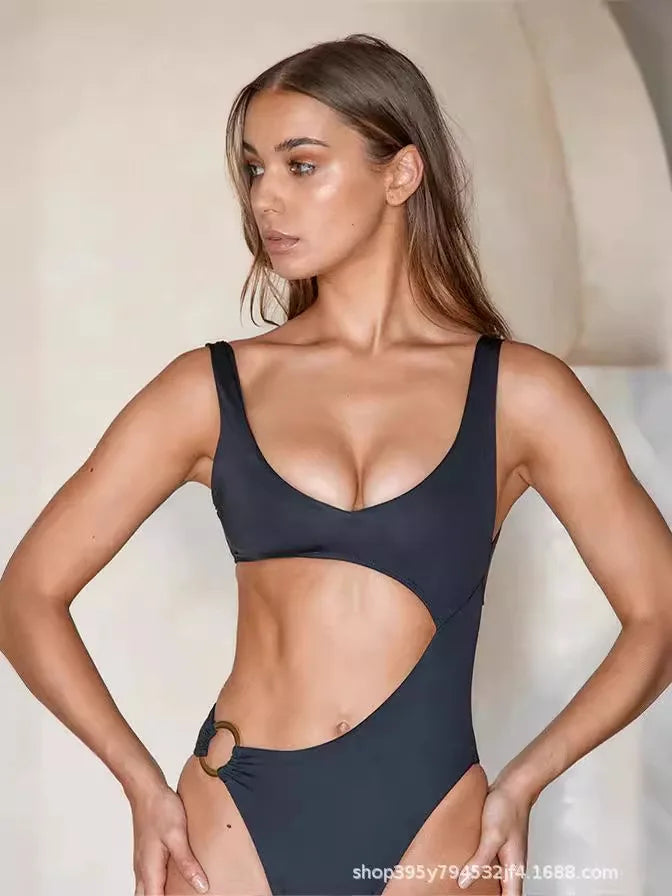 European and American Cross-border Summer Color Hollow Out Jumpsuit Vacation Swimsuit Y2k