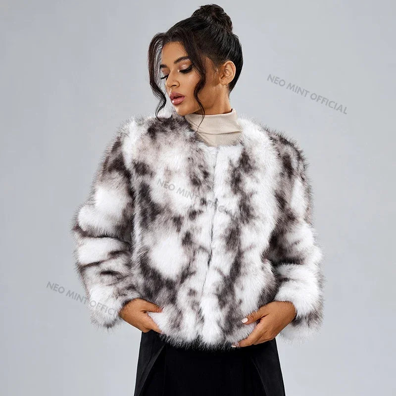 Winter Fluffy Faux Fox Fur Coat Brand Overcoat Warm Short Furry Fur Jacket