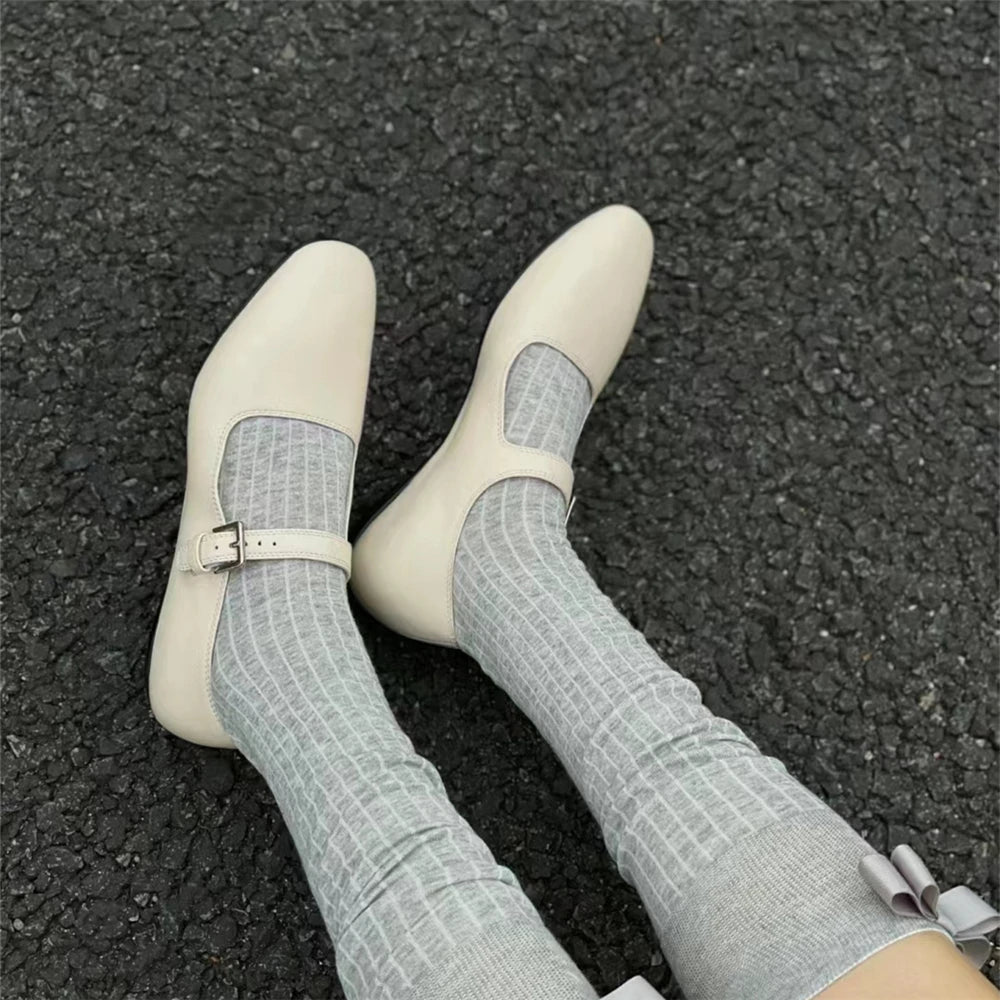Brand Mary Jane Genuine Leather Flats Shoes Woman Buckles Flat Comfort Loafer Shoes Soft Leather Flats