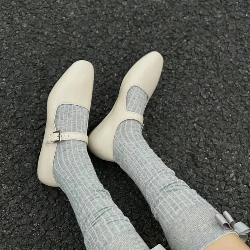 Brand Mary Jane Genuine Leather Flats Shoes Woman Buckles Flat Comfort Loafer Shoes Soft Leather Flats