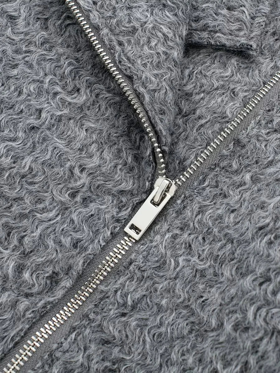 Gray Simple Woolen Jacket Woman Autumn Winter Turn Down Collar Long Sleeve Jackets Coat Female New Outerwear