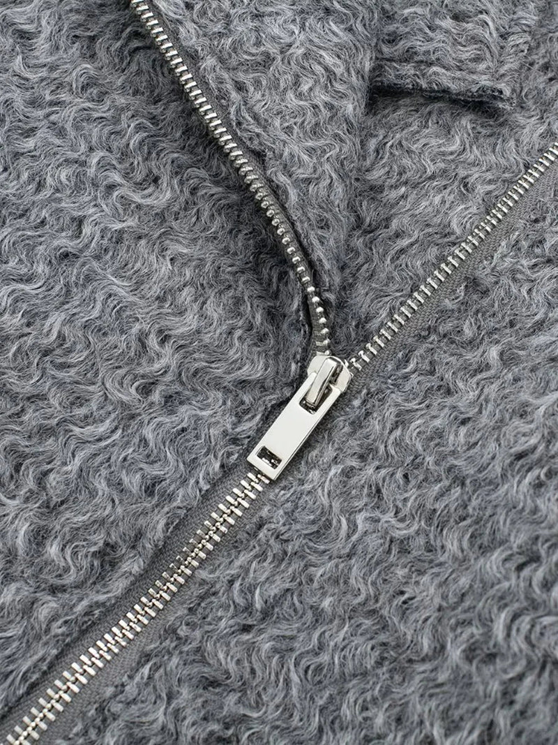 Gray Simple Woolen Jacket Woman Autumn Winter Turn Down Collar Long Sleeve Jackets Coat Female New Outerwear