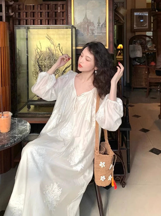 French Midi Dress Long Sleeve Dress Beach Style Even Party Clothing Korean