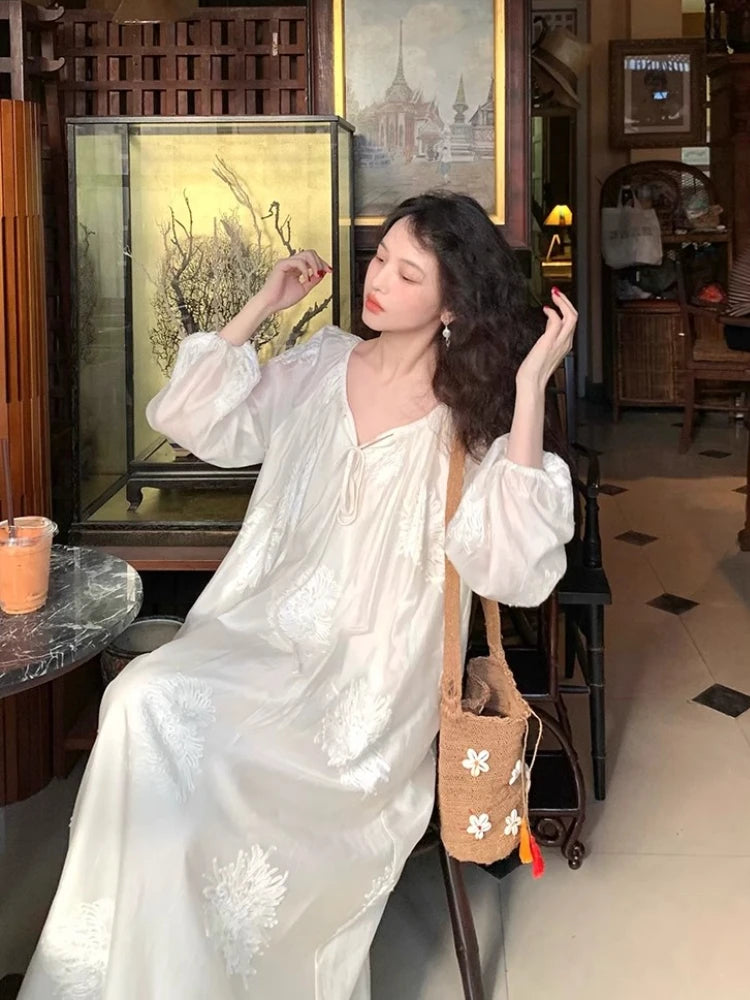 French Midi Dress Long Sleeve Dress Beach Style Even Party Clothing Korean