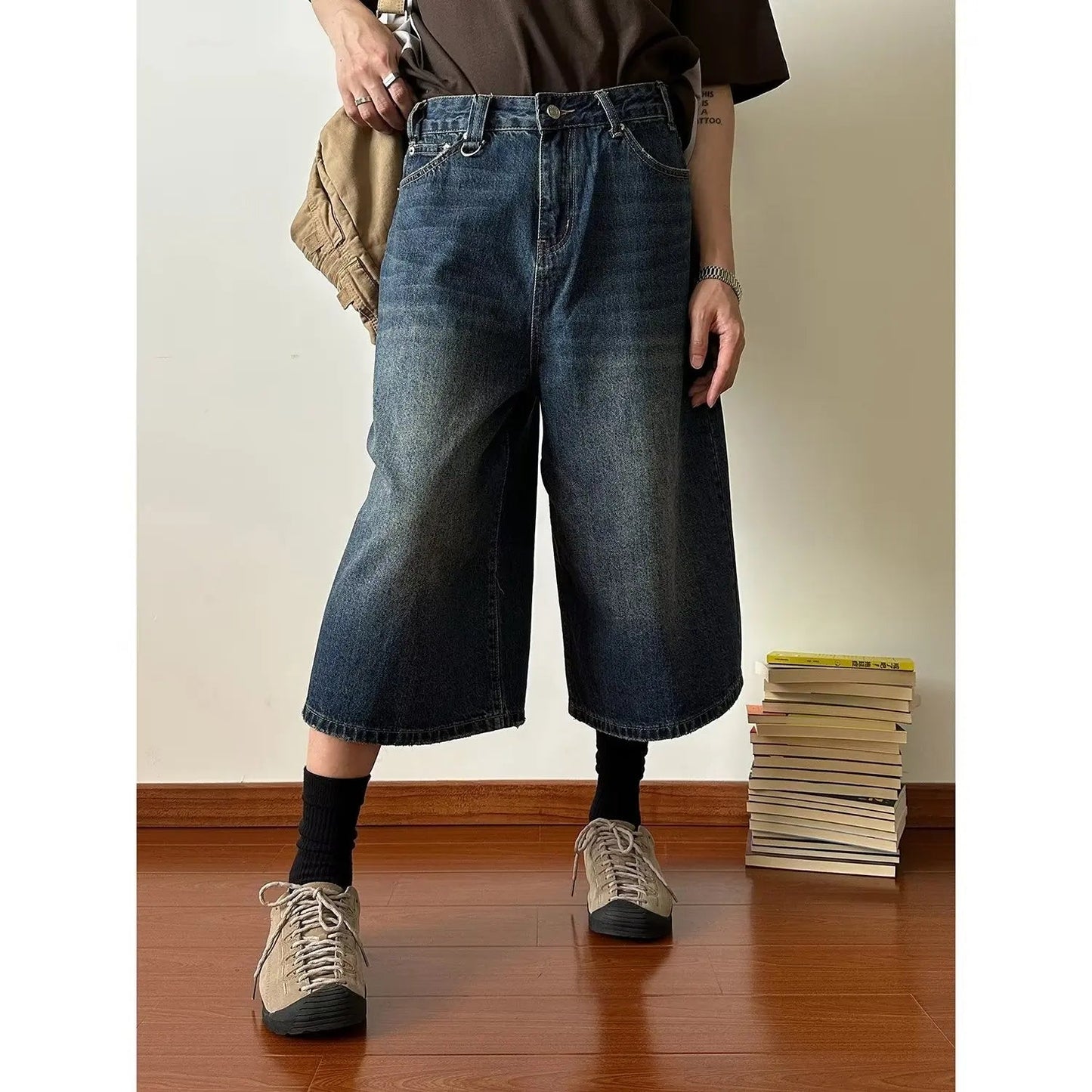 Harajuku High Waist 2000s Blue Denim Shorts Loose Fit Y2k Punk Style Baggy Shorts
