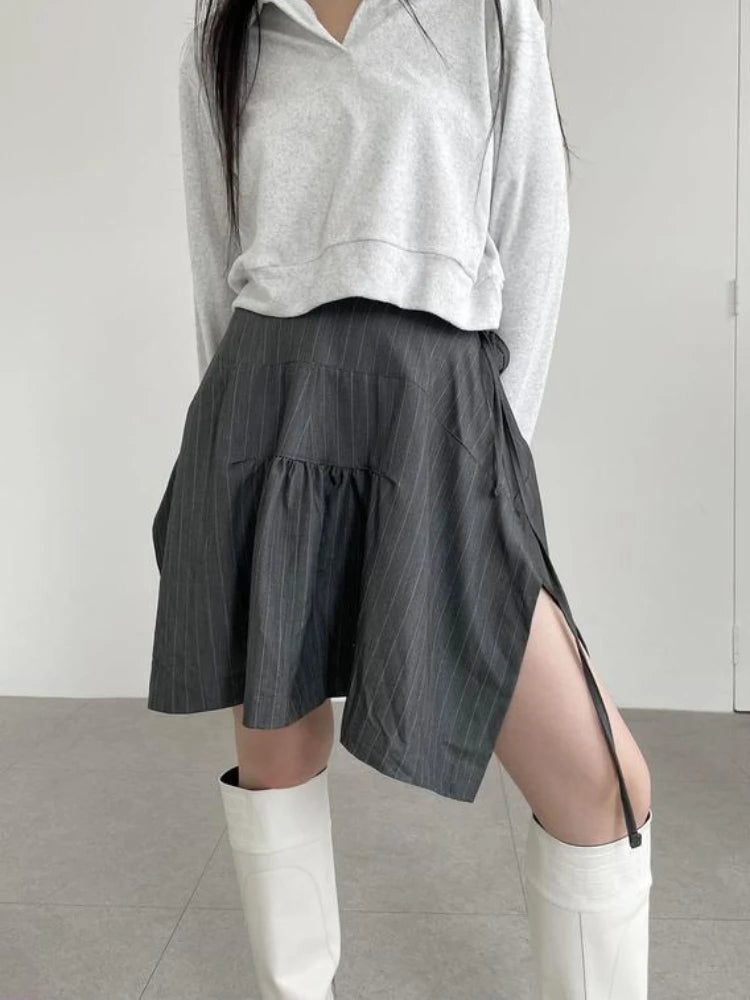Summer Korean Retro High Street Low Waist Irregular Aline Skirt Skirt