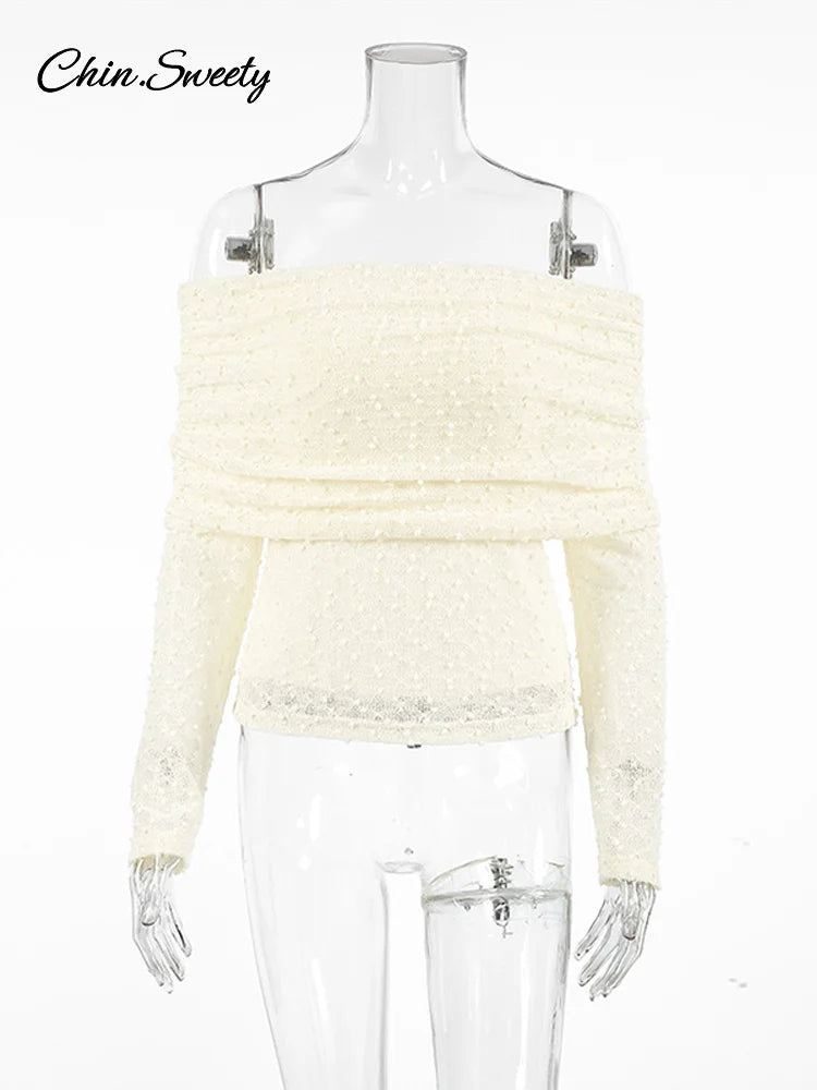 Off Shoulder ’s Shirt Knitted Long Sleeve Backless Slim Shirt Top Spring Summer Office Lady Blouses New