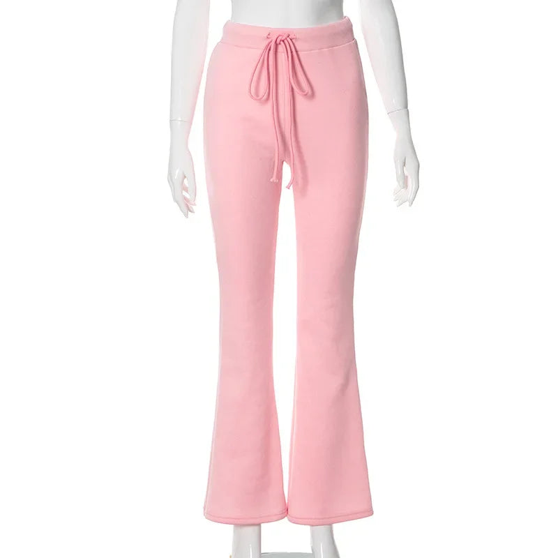 Winter Pink High Waist Wideleg Pants Loose for Drawstring Long Pants Y2k Street Straightleg Pants