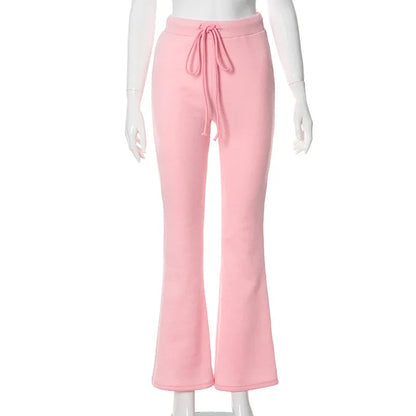Winter Pink High Waist Wideleg Pants Loose for Drawstring Long Pants Y2k Street Straightleg Pants