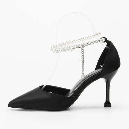 Stiletto Strap Pearl Butterfly Pointed Toe High Heel Shoes Banquet Exquisite High Heel Sandals