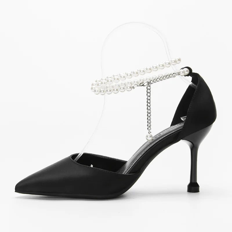Stiletto Strap Pearl Butterfly Pointed Toe High Heel Shoes Banquet Exquisite High Heel Sandals