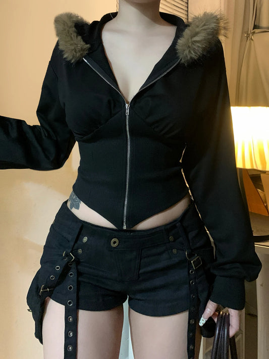 Slim Fit Faux Collar Hooded ’s Coat Simple Basic Zipper Long Sleeve Jackets Autumn Winter