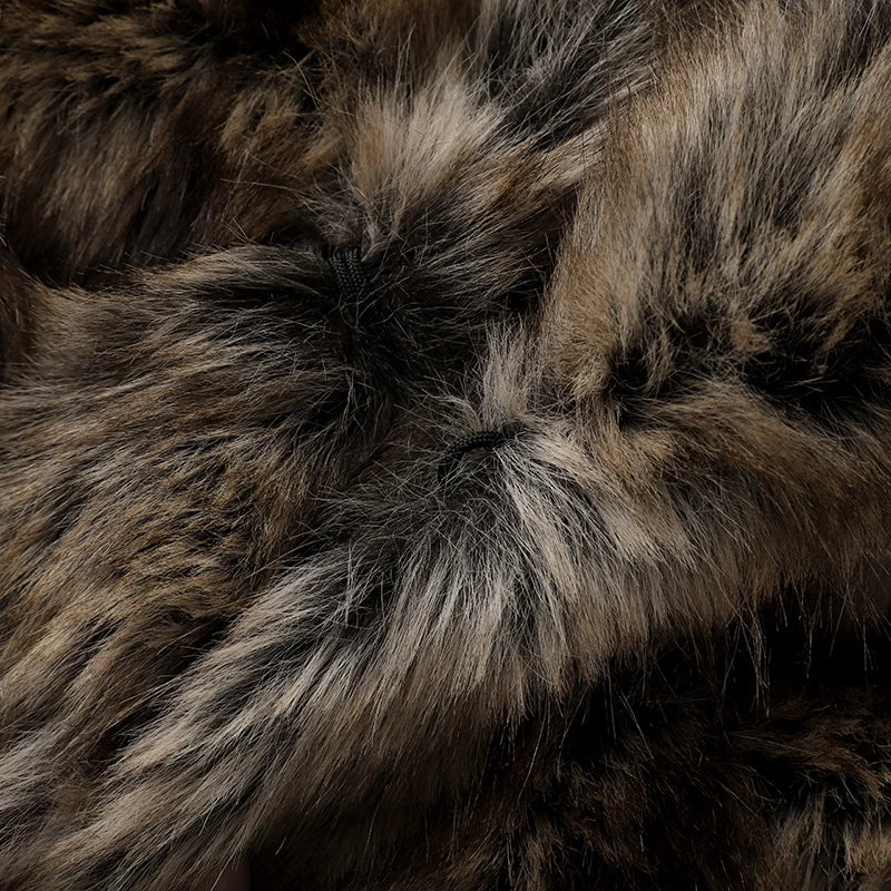 Retro Stripped Short Faux Fur Coat Winter Y3k Cropped Big Fur Collar Fox Fur Jacket