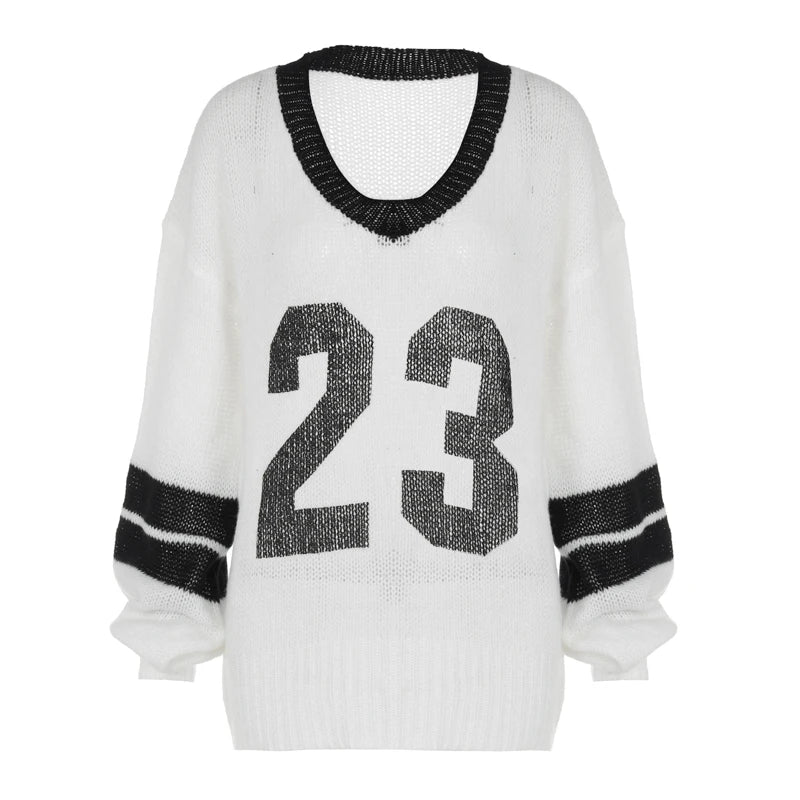 American Preppy Sweaters Pull Femme Vneck Long Hollow Out Knitwear Autumn New Loose Slim Y2k Clothes
