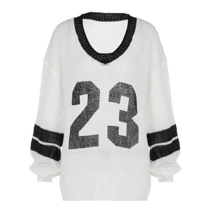 American Preppy Sweaters Pull Femme Vneck Long Hollow Out Knitwear Autumn New Loose Slim Y2k Clothes
