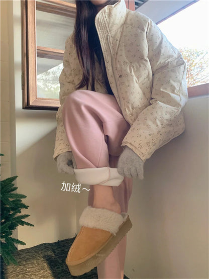 Sweet Coats Cotton Printed Florals Loose Thicken New Daily Winter All Match High Street Parkas