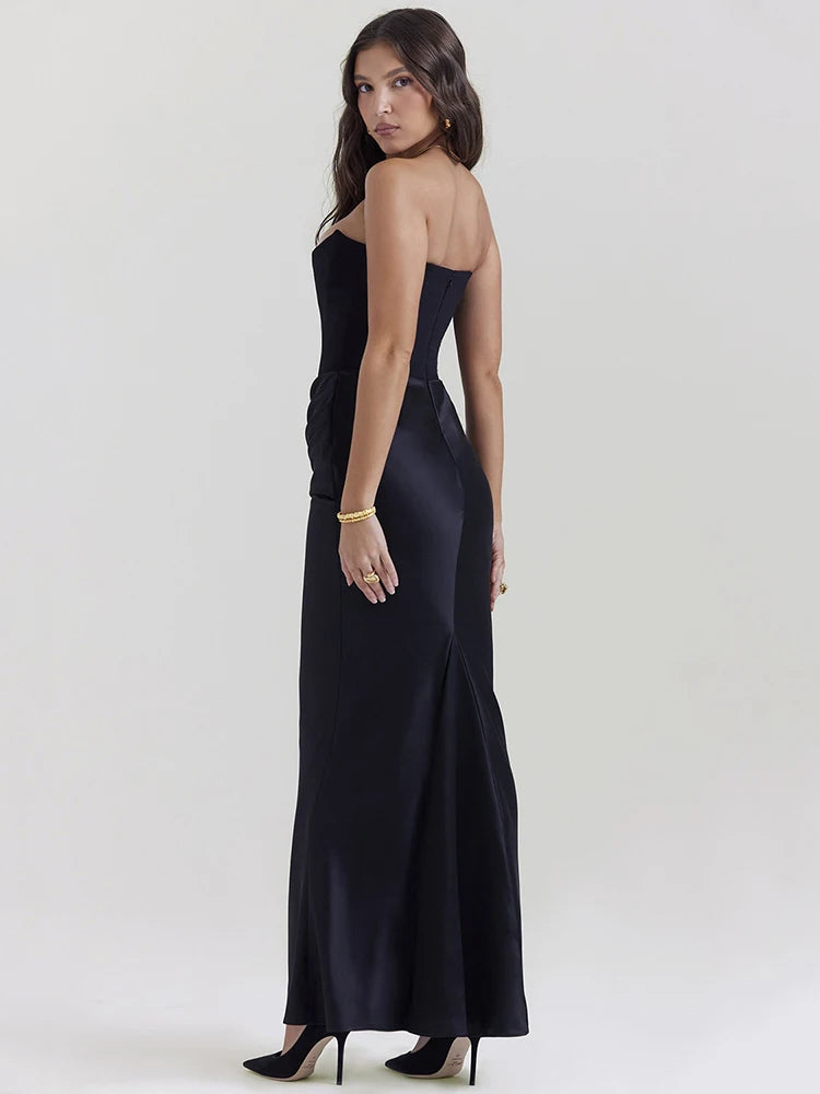 Strapless Bodycon Maxi Dress Black Off-shoulder Sleeveless Backless Club Party Long Dress