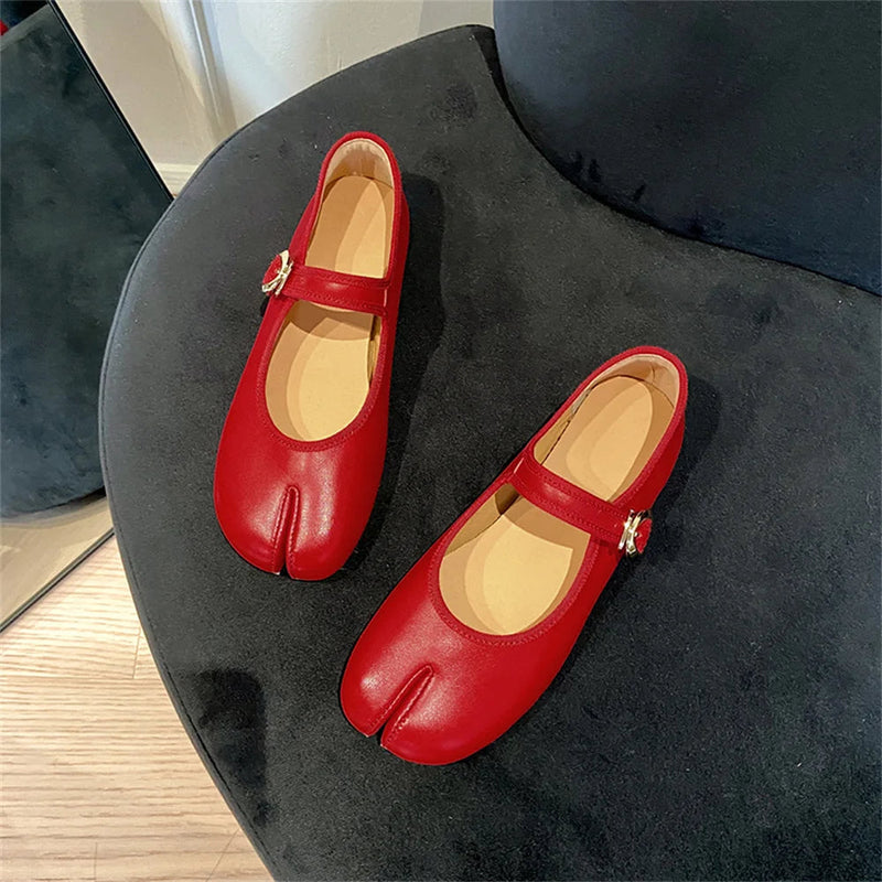 Mary Jane Genuine Leather Shoes Hand Stitch Ballet Flats Leopard Red Shoes Loafers