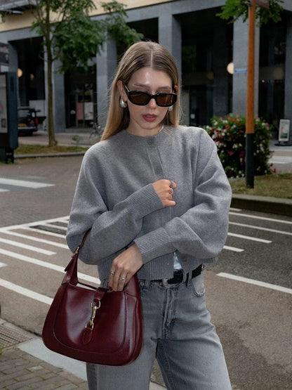 Cropped Cardigan Sweater Autumn Long Sleeve O Neck Single Breasted Jumpers New Knitted Outerwear
