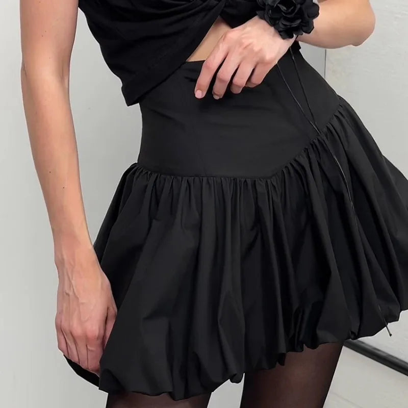 American Retro Color All Match Aline Skirt Summer New High Waist Pleated Bud Skirt