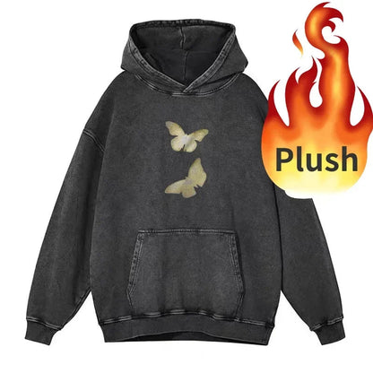 Butterflies Print Black Hoodie Harajuku Oversized Pullover Sweatshirts Maillard Reaction Cotton Clothes