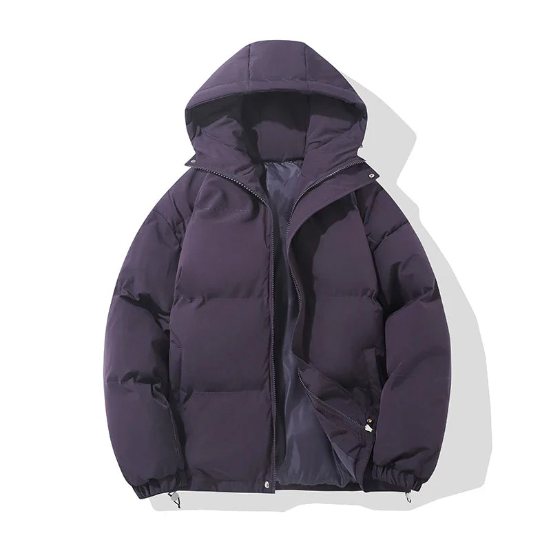 Puffer Jacket High Neck Hooded Zipper Design Cotton-padded Coat