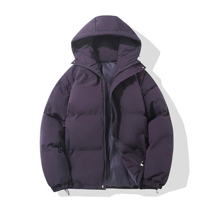 Puffer Jacket High Neck Hooded Zipper Design Cotton-padded Coat