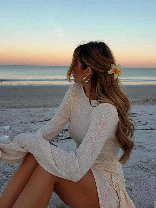 Backless Short Dress for Slim Long Sleeved Mini Dresses New Summer Vacation Beach Wear Vestidos