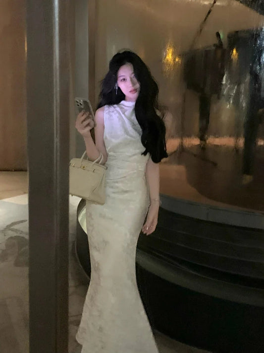 Fishtail Long Dress Summer Print Birthday Slim Evening Club Vestidos Female Clothes Robe