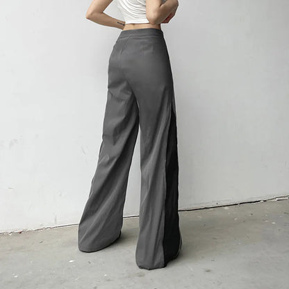 Split Zipper Drawstring Contrast Pants Harajuku Wide Legs Streetpants Autumn High Waist Straight Pants