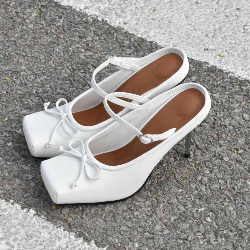 Ballerinas Shoes High Heels Mules Square Toe Slingback 39 Wedding White Summer Brand Shoes Sandals