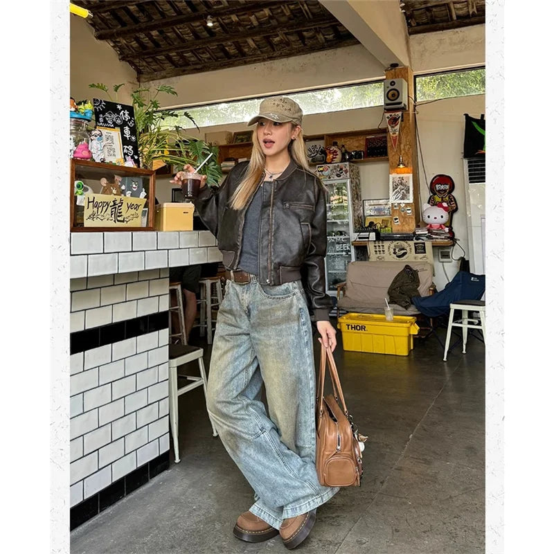 Street 2000s Pants Baggy Y2k Wide Leg Washed Grunge Denim Trouser American High Waist Straight Emo Jeans