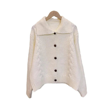 Japanese Lazy Lapel Cardigan Female Sueter Mujer New Age Reduction Sweet Sweater Coat Soft Waxy Knit Cardigan