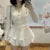 Autumn Korean Knitted Two-piece Skirt Set Single Breasted V-neck Sweater Mini Ruffles Skirt Y2k New Outfits