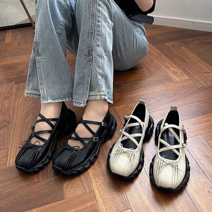 Autumn Chunky Sports Shoes Shallow Butterflyknot Platform Sneakers Flats Outdoor Mary Jane Shoe