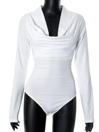 White V-neck Jumpsuit Skinny Long Sleeve Patchwork Top Clothes Female Bandage Rompers Bodysuits
