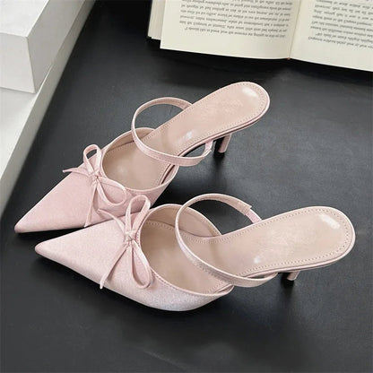 Street Style Pointed Toe Slippers Pumps Thin Heels Mule Slippers Party Prom Shoes Zapatos De Mujeres