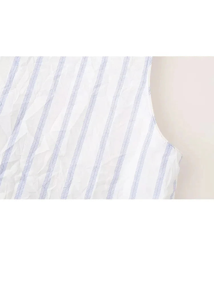 Summer Woman Stripe Vneck Tank Tops Sleeveless Slim Laceup Vests Female Cropped Waistcoat