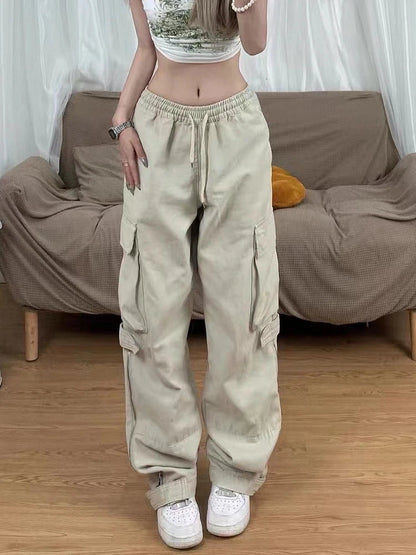 Y2k Retro Beige Cargo Pockets Wide Leg Pant