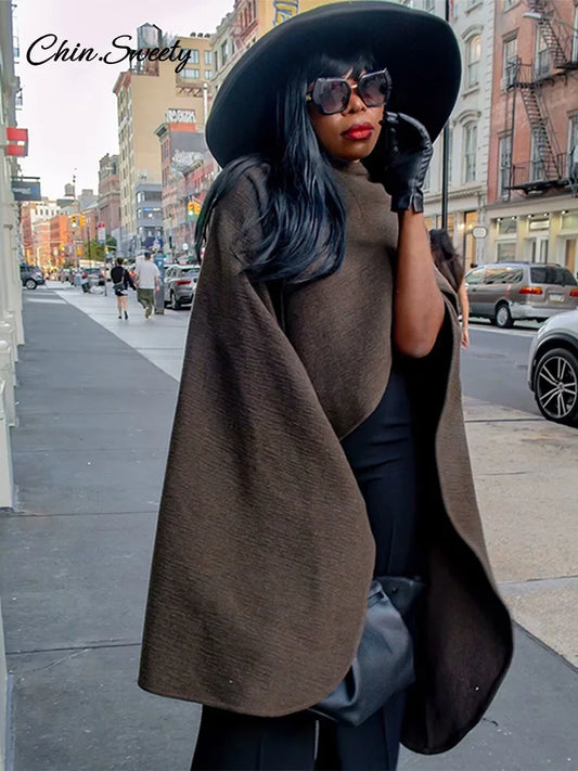 Irregular Cloak Coat Half Sleeve O Neck Scarf Loose Female Jacket Winter Lady Thick Overcoat New