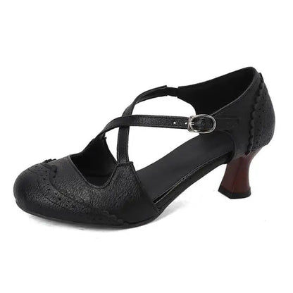 Cross Sandals Buckle High Heels Black Shoes for Round Toe Highheeled Beige Spring Elastic Band Comfort