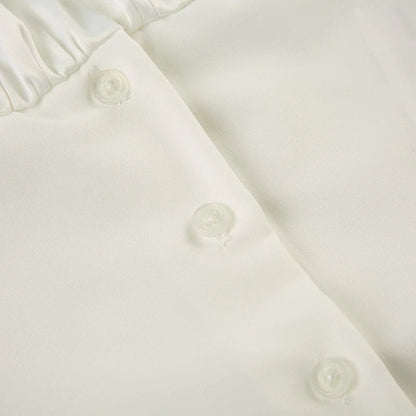 French Retro Satin Aline Shirt Slimming Short Sleeve Vneck Blouses Office Top Allmatch