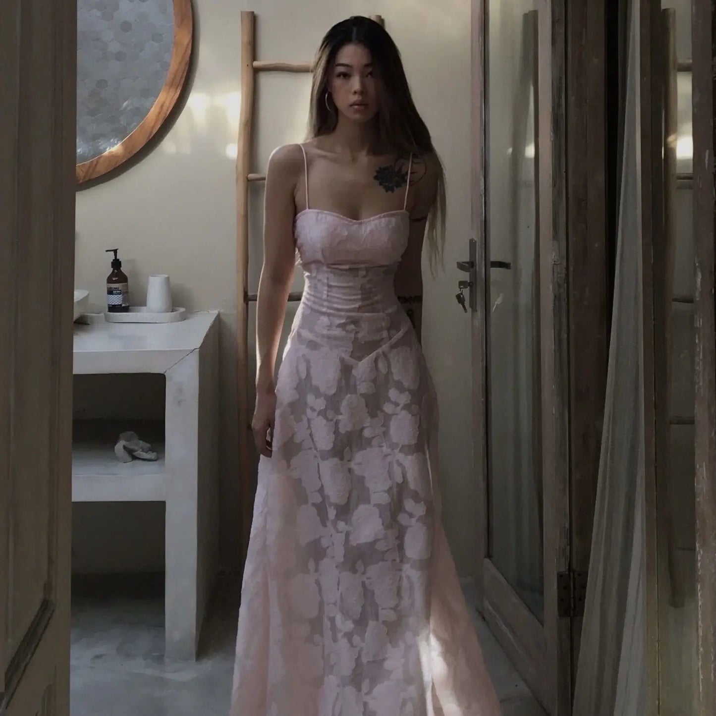 Sweet Hot Girl Pure Vacation Strap Dress Summer Slim Laceup Aline Transparent Long Dress Female Clothes