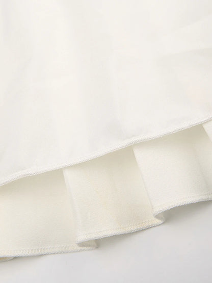 Sweet French Style White Spaghetti Straps a Line Pleated Dresses for Front Hook Closure Fit and Flare Mini Dress