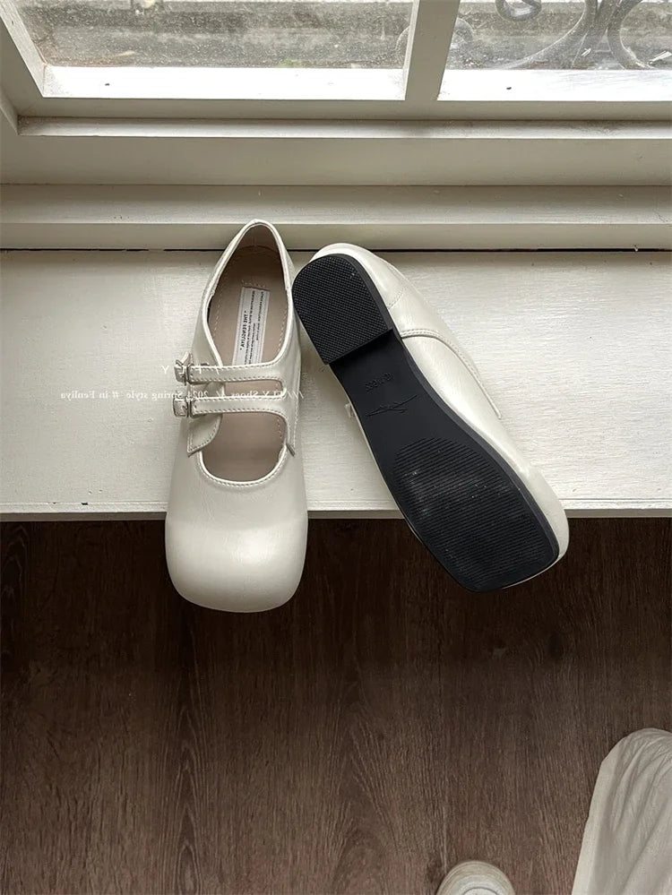 Slip on Loafers Square Toe Ankle Strap Buckle Mary Jane Shoes Chunky Low Heel Pumps Dress Shoes