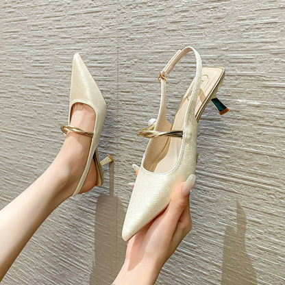 Satin Pointed Toe High Heels Designer Sandals Green Slingback Party Dress Shoes Muller Pumps