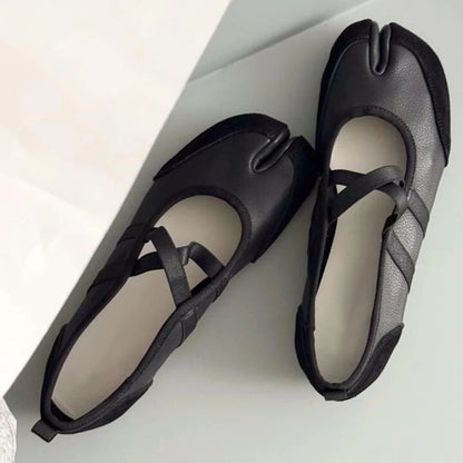 Splittoe Ballet Flats Shoes Pu Leather Cross Band Mary Janes Shoes Spring Autumn Loafers New