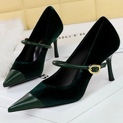 Shoes New Buckle Design Pumps Pointed Shoes High Heels Suede Stilettos Heels 7cm 10cm Shoes Large Size 43