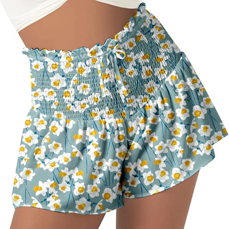 High Waist Loose Shorts Sports Drawstrings Print Beach Shorts