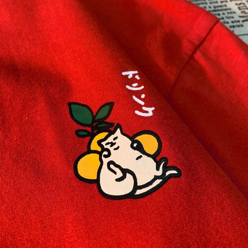 Japanese Cat Print Oversized T-shirt Short Sleeve Loose Tee Shirt Tops Cotton Harajuku Clothing
